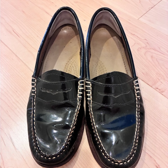 Bass weejuns Black Leather Loafers with Stitching - Picture 1 of 5